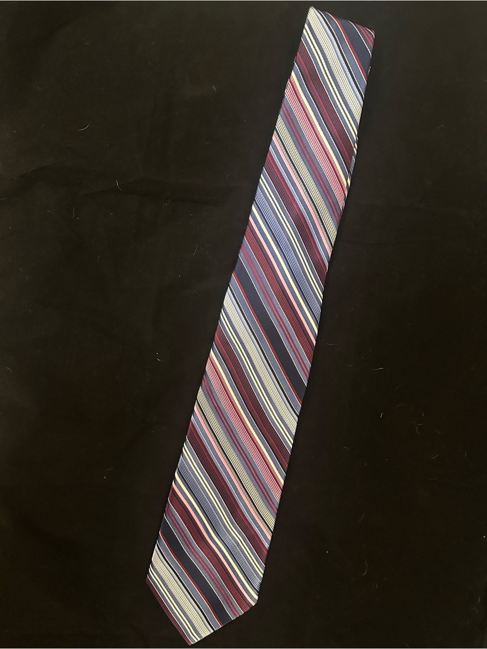 Jones New York- Navy, Burgundy and Pink & White Striped Silk Tie like new
